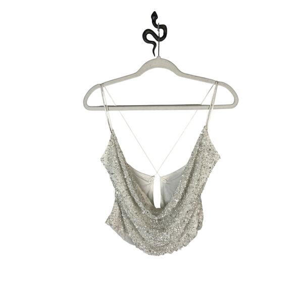 Retrofete Michal Beaded Sequin Crop Top Drape Neck Evening Party Bridal Size L - Picture 3 of 9